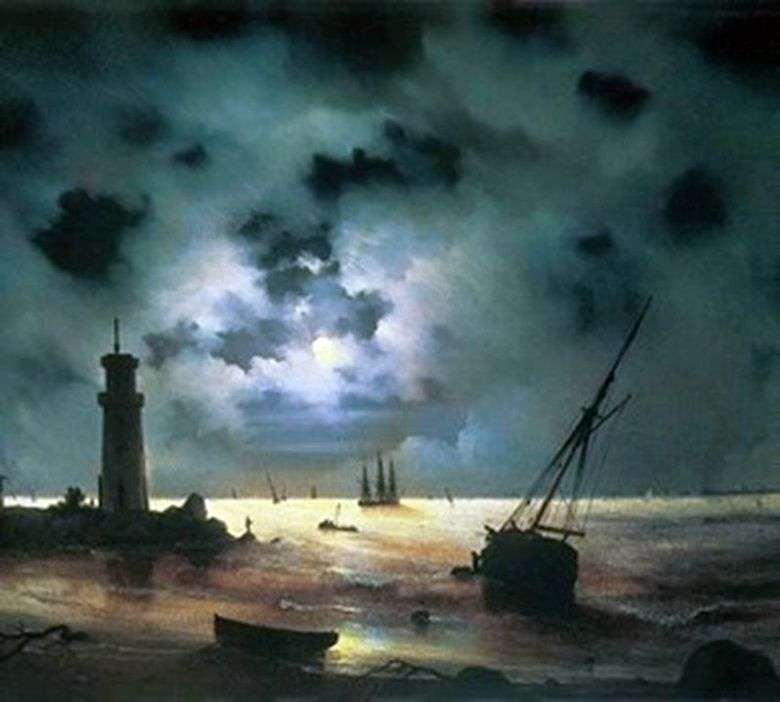 Orilla del mar por la noche En el faro   Ivan Aivazovsky