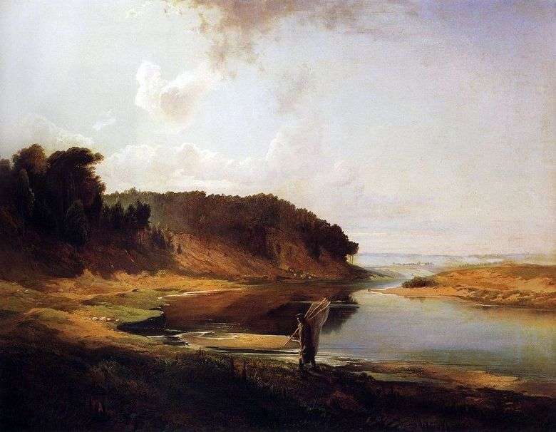 Paisaje con un río y un pescador   Alexey Savrasov