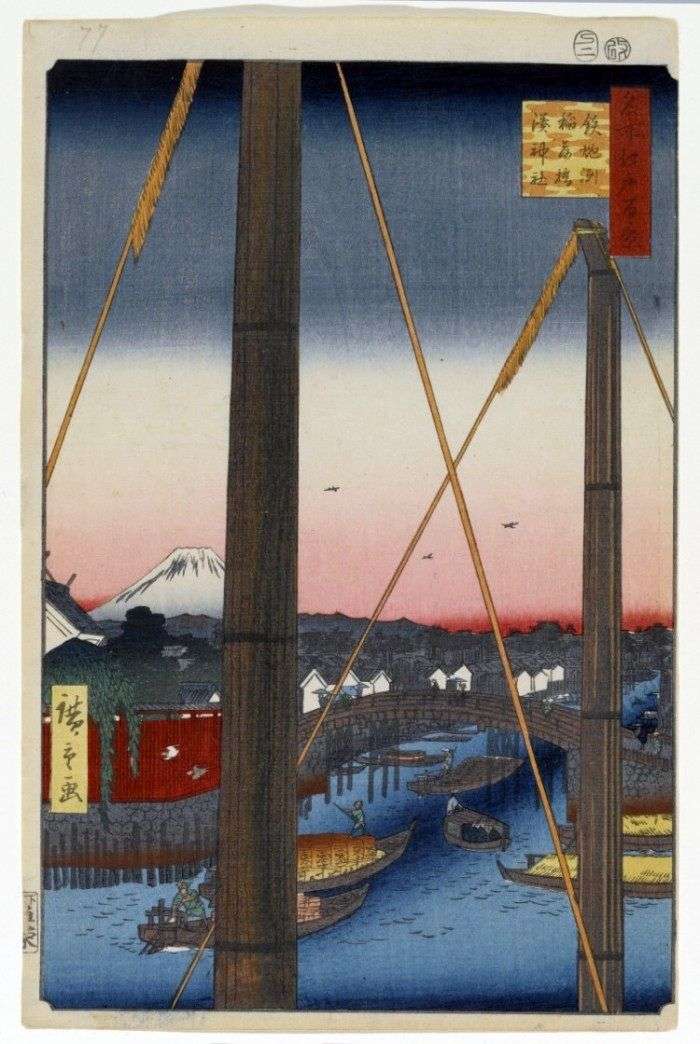 Puente Inari bashi en Teppozu, Santuario de Minato Jinja   Utagawa Hiroshige