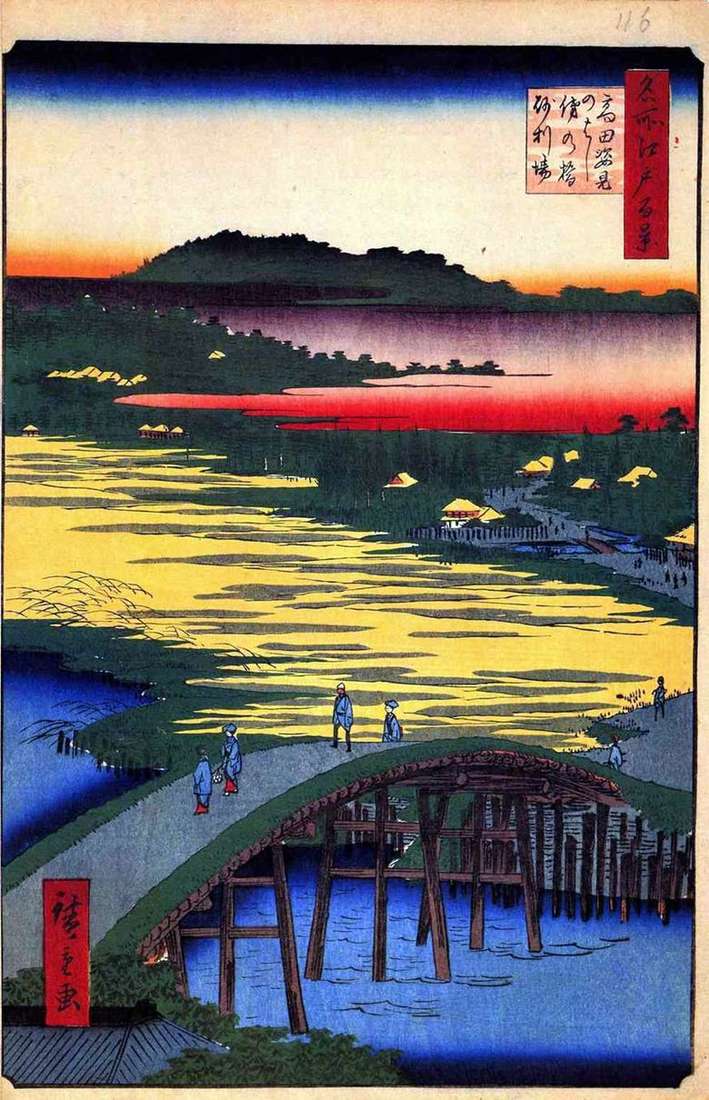 Puente Sugatamihashi, Puente Omo Kagehashi y Dzyriba   Utagawa Hiroshige Village