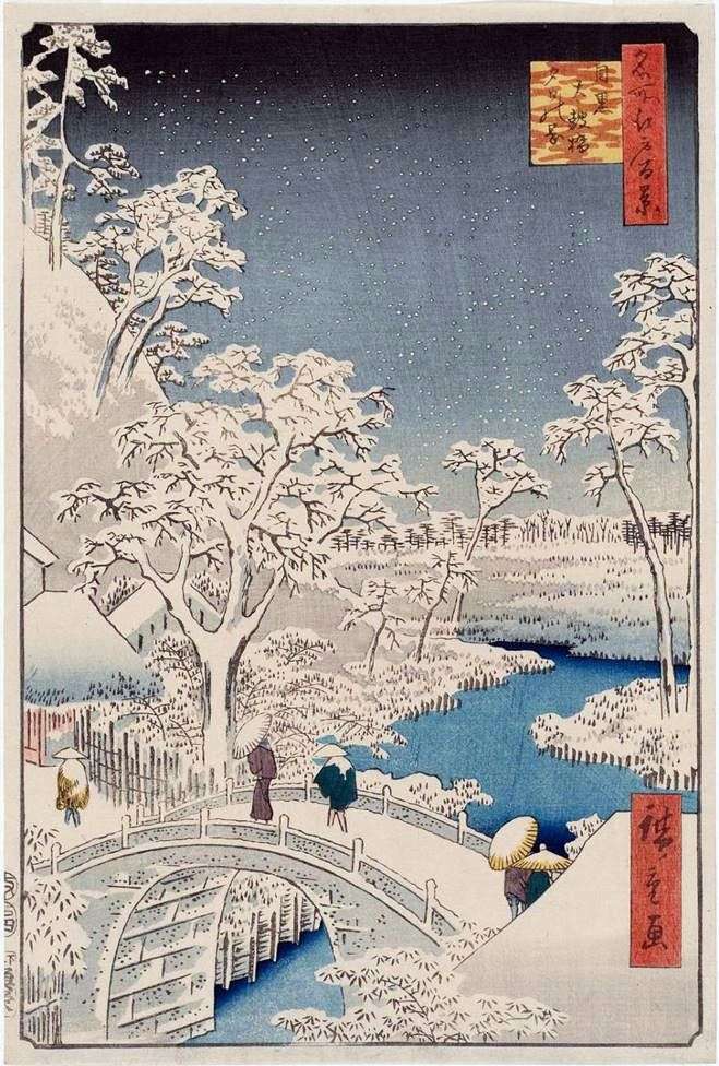 Puente Taykobashi y colina Yukhinok en Meguro   Ando Hiroshige