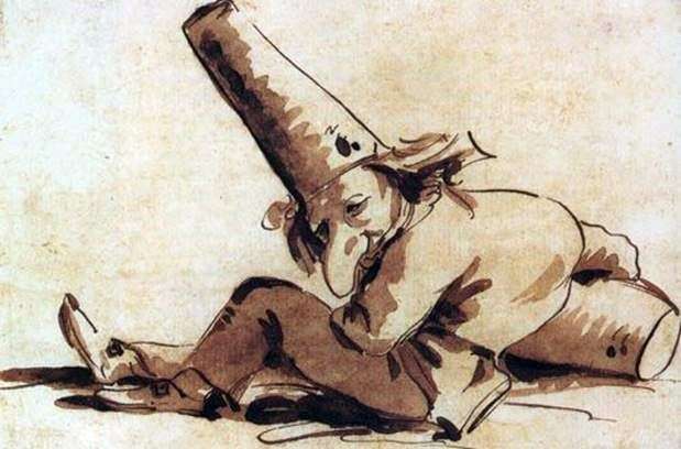 Pulcinelli, sentado en el suelo   Giovanni Battista Tiepolo