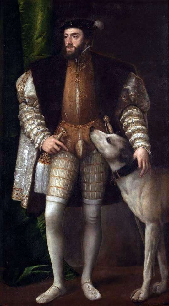 Retrato de Carlos V con un perro   Tiziano Vechelio