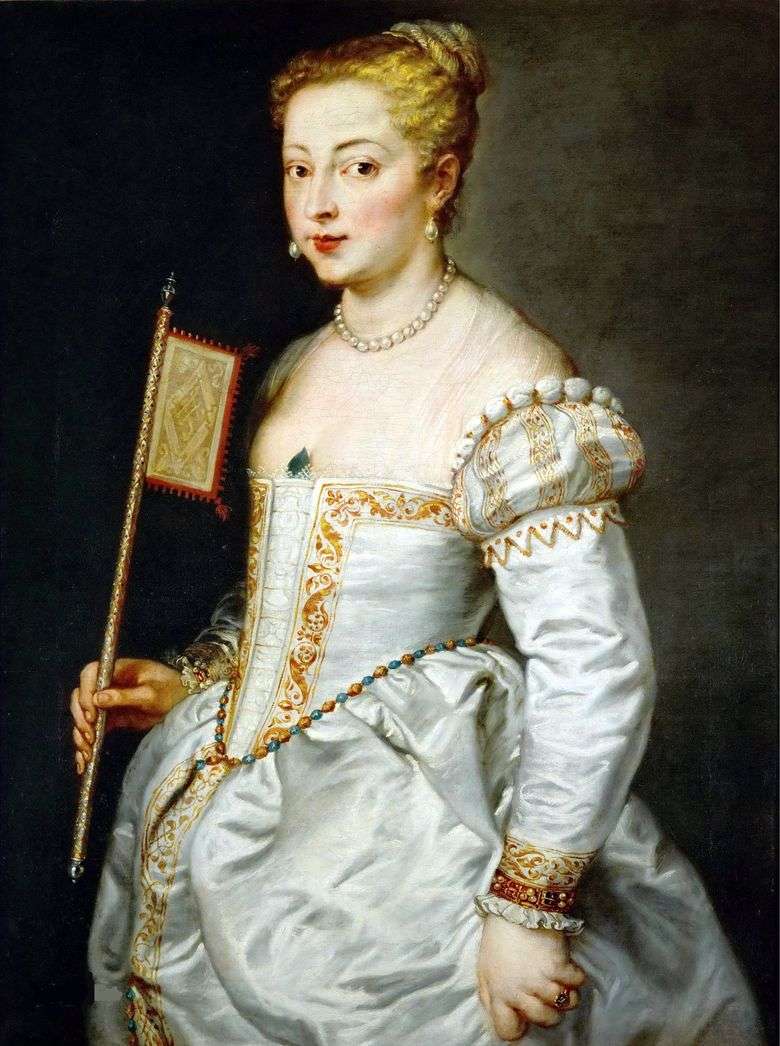 Retrato de una dama con un vestido blanco   Tiziano Vechelio