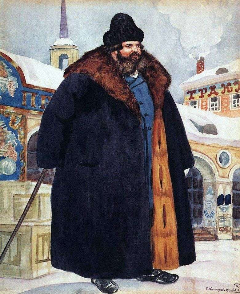 Un comerciante en un abrigo de piel   Kustodiev