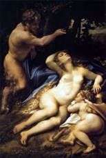 Venus y Cupido, detrás de los cuales mira el sátiro   Correggio (Antonio Allegri)