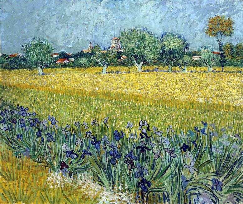 Vista de Arles con lirios en primer plano   Vincent Van Gogh