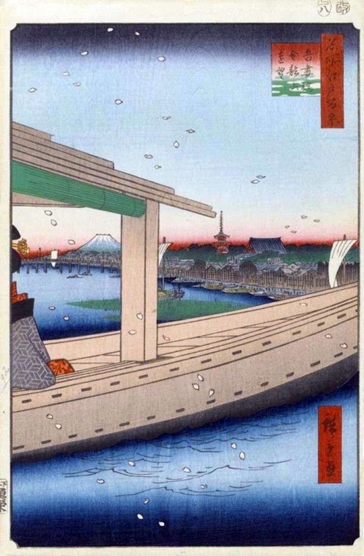 Vista del monasterio de Kinryuzan y el puente Azumabasi   Utagawa Hiroshige