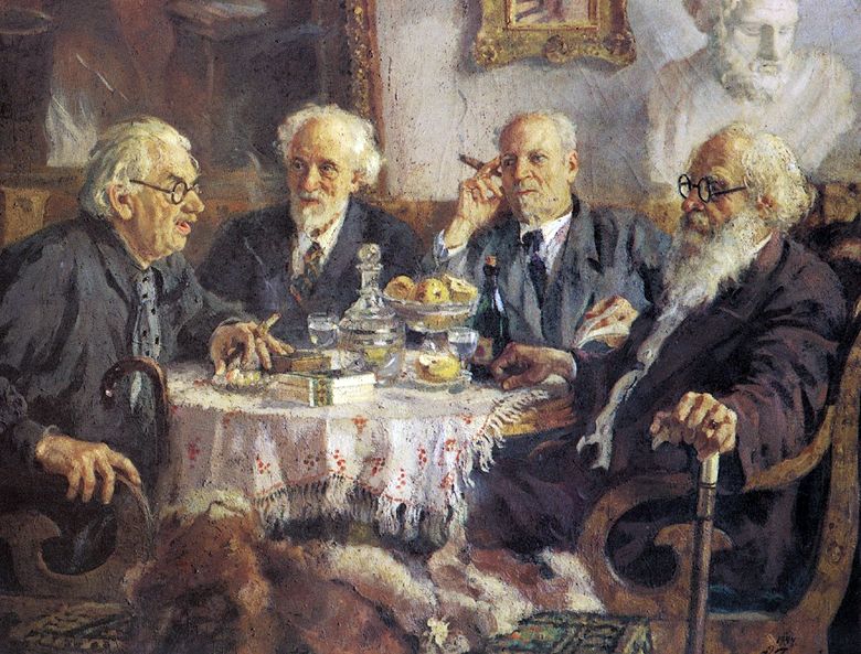 Portrait des plus anciens artistes soviétiques I. Pavlov, V. Baksheev, V. Bialynitsky Biruli et V. Meshkov   Alexander Gerasimov