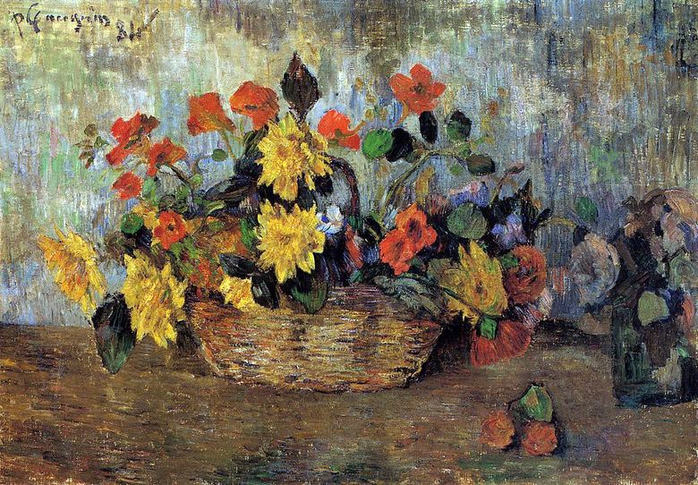 Capucines et dahlias dans un panier   Paul Gauguin