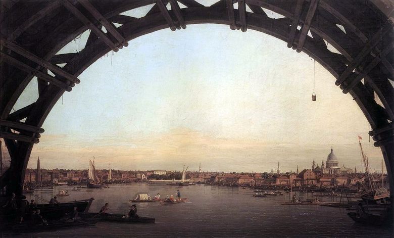 Vue de Londres à travers larche du pont de Westminster   Antonio Canaletto