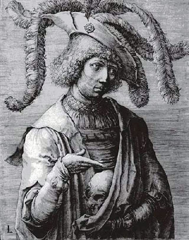 Jeune homme avec un crâne dans ses mains   Lucas van Leiden