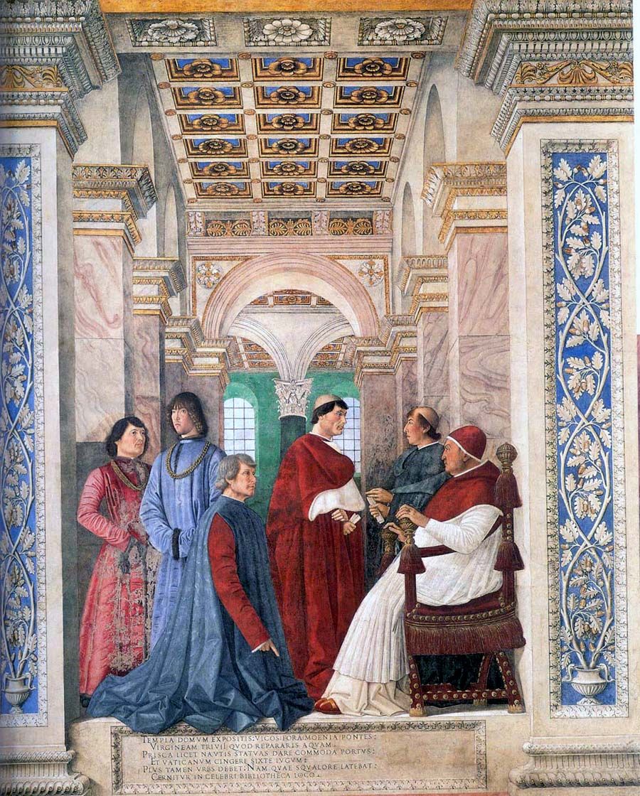 Le pape Sixte IV nomme Platine gardien de la Bibliothèque du Vatican   Melozzo da Forlì