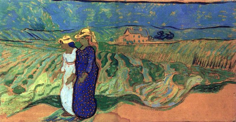 Deux femmes marchant dans un champ   Vincent van Gogh