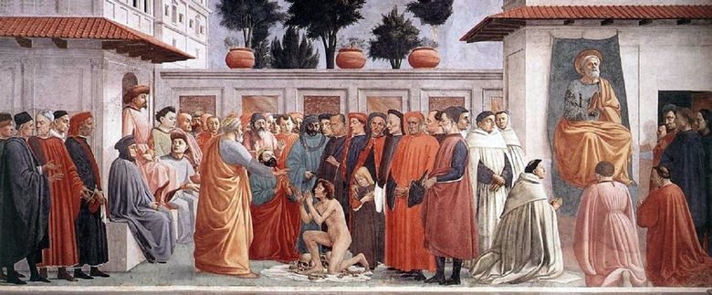 La résurrection du fils de Théophile et de lapôtre Pierre à la chaire   Masaccio