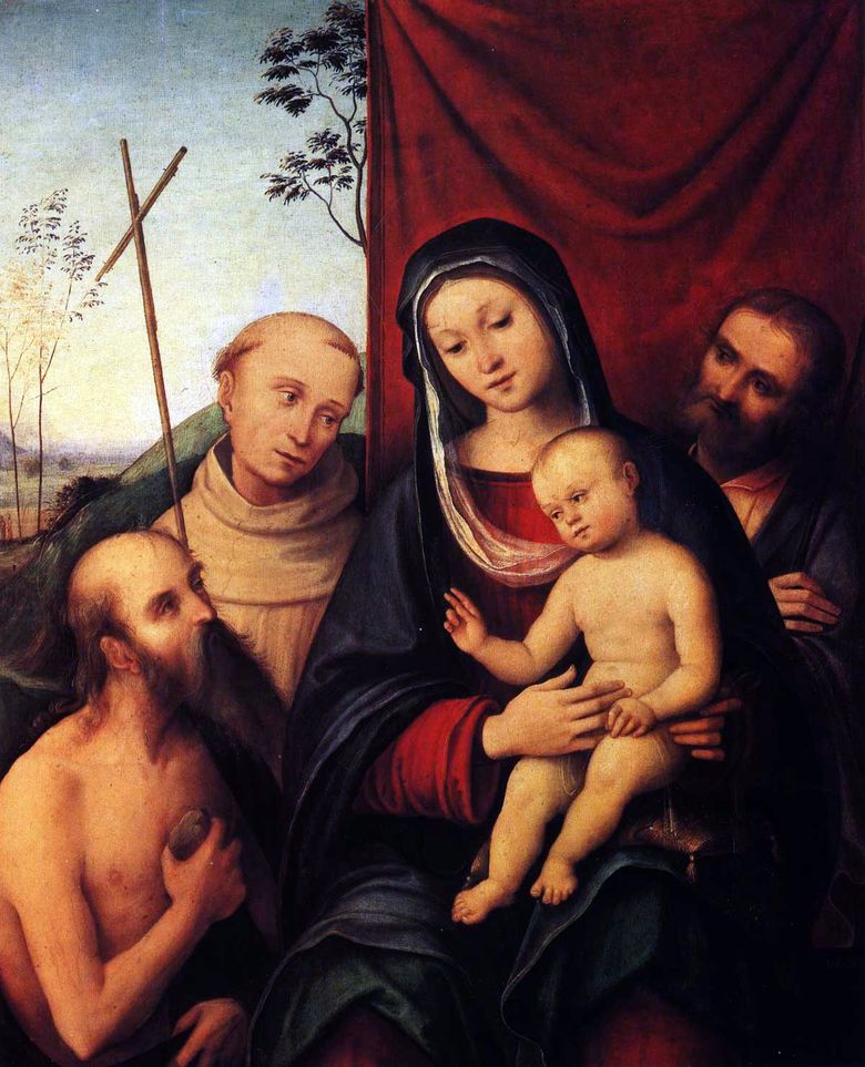 Sainte Famille avec saint Jérôme et saint François dAssise   Costa Lorenzo