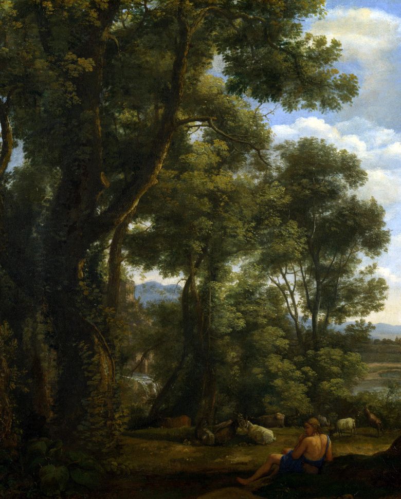 Paysage avec une chèvre et des chèvres   Claude Lorren