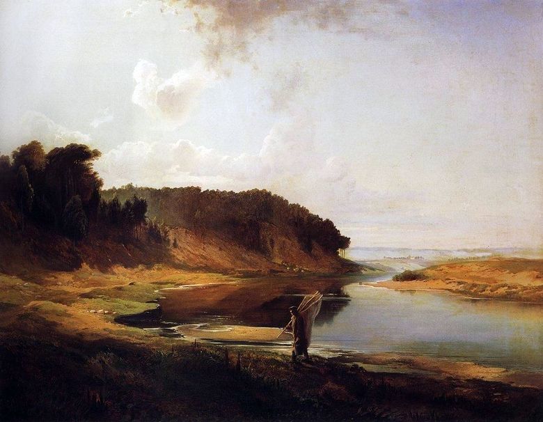 Paysage avec une rivière et un pêcheur   Alexey Savrasov