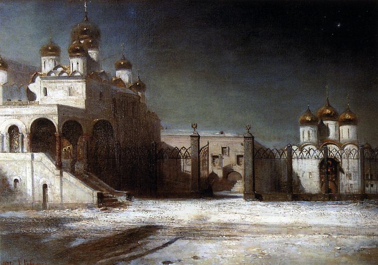 Place de la cathédrale dans le Kremlin de Moscou la nuit   Alexey Savrasov