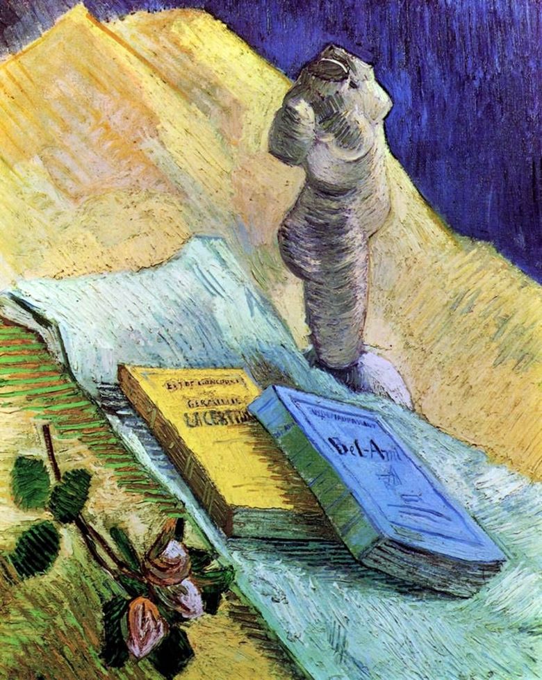 Nature morte avec une figurine en plâtre, une rose et deux romances   Vincent Van Gogh