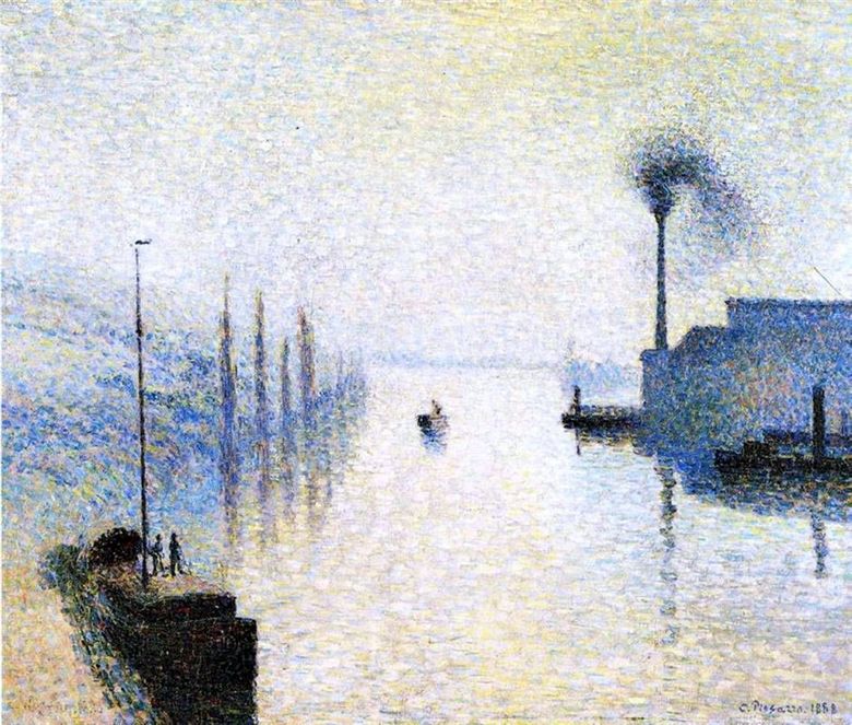 Île Lacroix dans le brouillard. Rouen. Effet de brouillard   Camille Pissarro