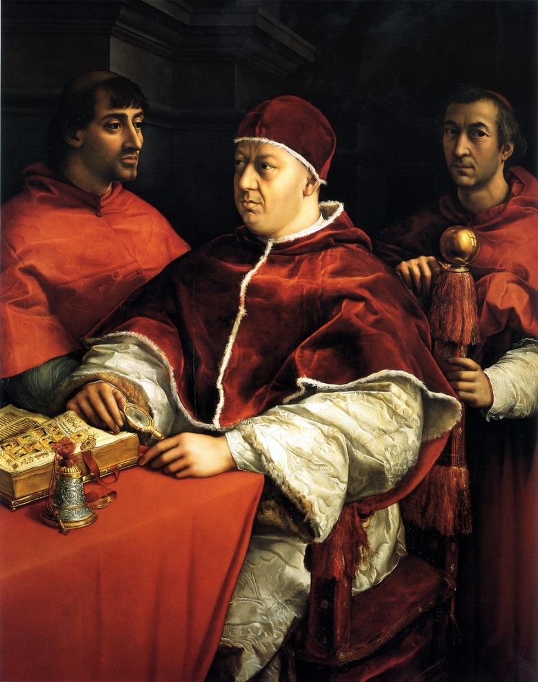 Portrait de Léon X avec les cardinaux Giuliano Medici et Luigi Rossi   Rafael Santi