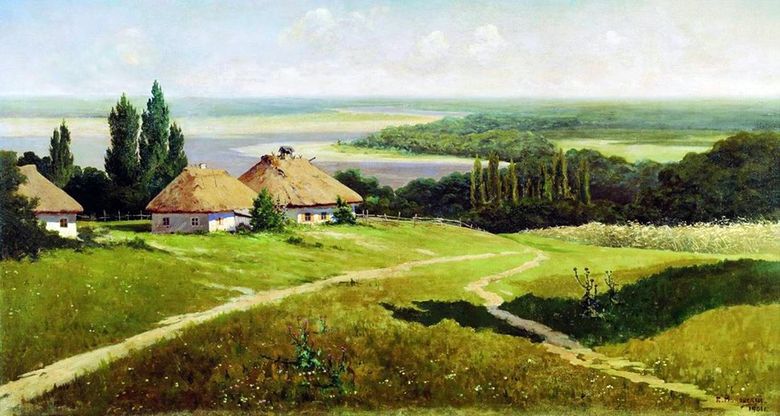 Paysage ukrainien avec des huttes   Vladimir Makovsky