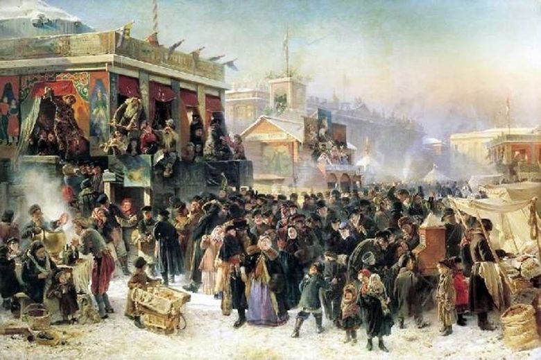 Festivités pendant le Shrovetide sur la place de lAmirauté à Saint Pétersbourg   Konstantin Egorovich Makovsky