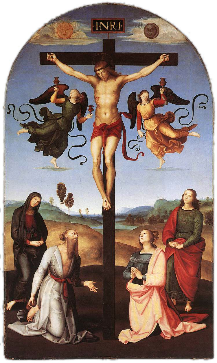 Crucifixion avec la Vierge Marie, les saints et les anges   Raphael Santi