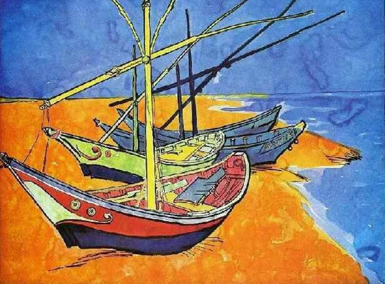 Bateaux de pêche sur la plage de Sainte Marie (aquarelle)   Vincent Van Gogh
