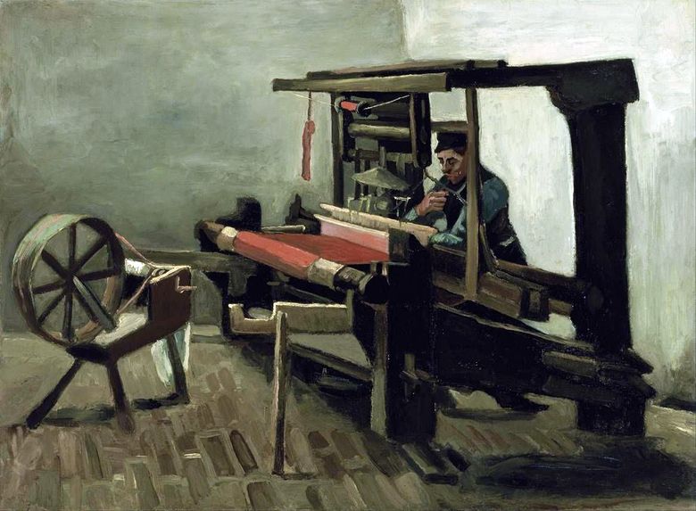 Weaver avec une roue qui tourne face à lartiste sur le côté gauche   Vincent Van Gogh