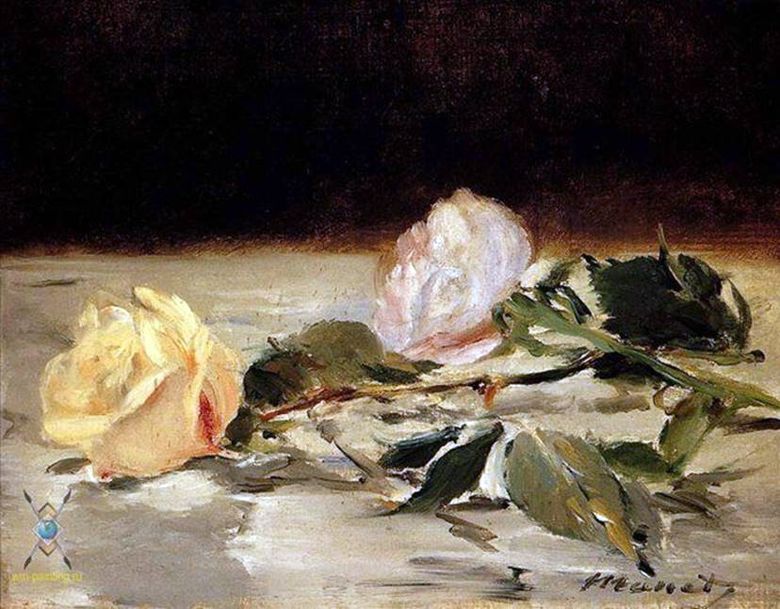 Deux roses sur le couvre lit   Eduard Manet