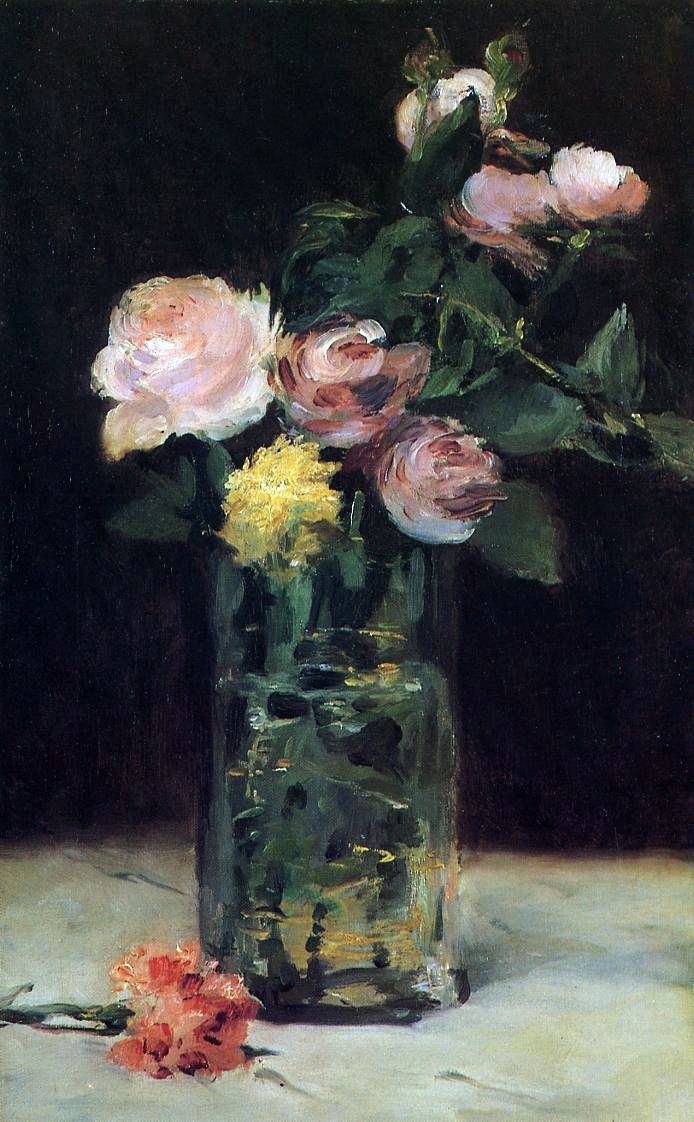 Roses dans un vase en cristal   Eduard Manet