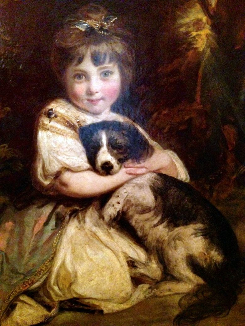 Portrait de Miss Bowles avec un chien   Joshua Reynolds
