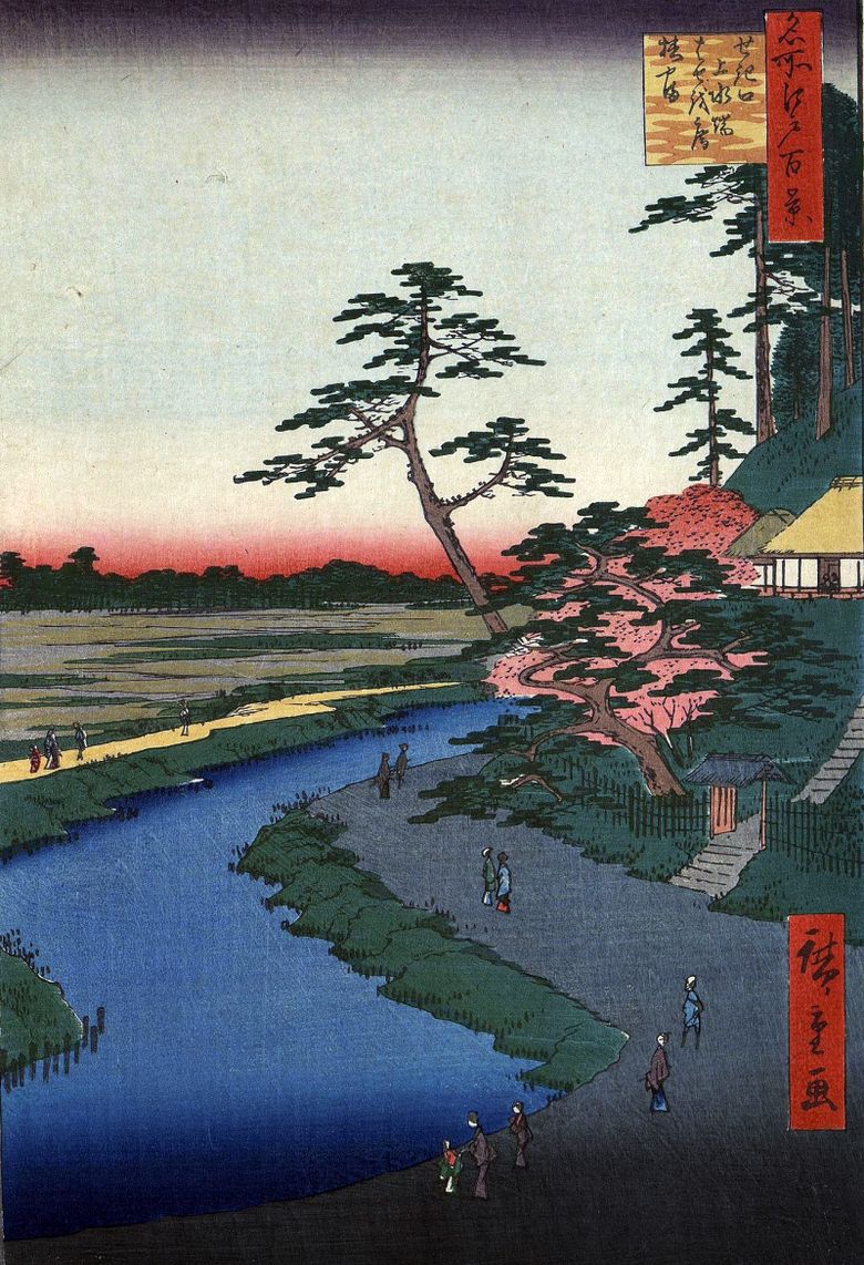 Basean Hut sur la montagne Tsubakiyama par laqueduc dans le quartier de Sekiguchi   Utagawa Hiroshige