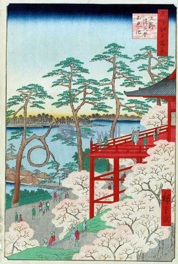 Temple Kiyomizudo et étang Shinobazu no ike à Ueno   Utagawa Hiroshige