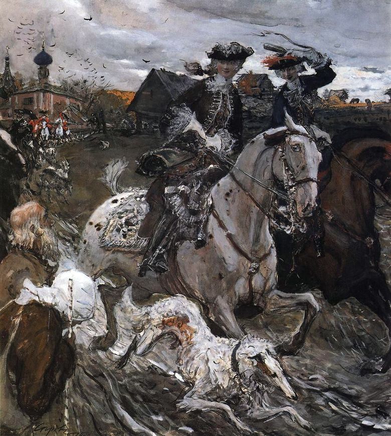 Départ de lempereur Pierre II et de la tsarevna Elizaveta Petrovna pour chasser   Valentin Serov