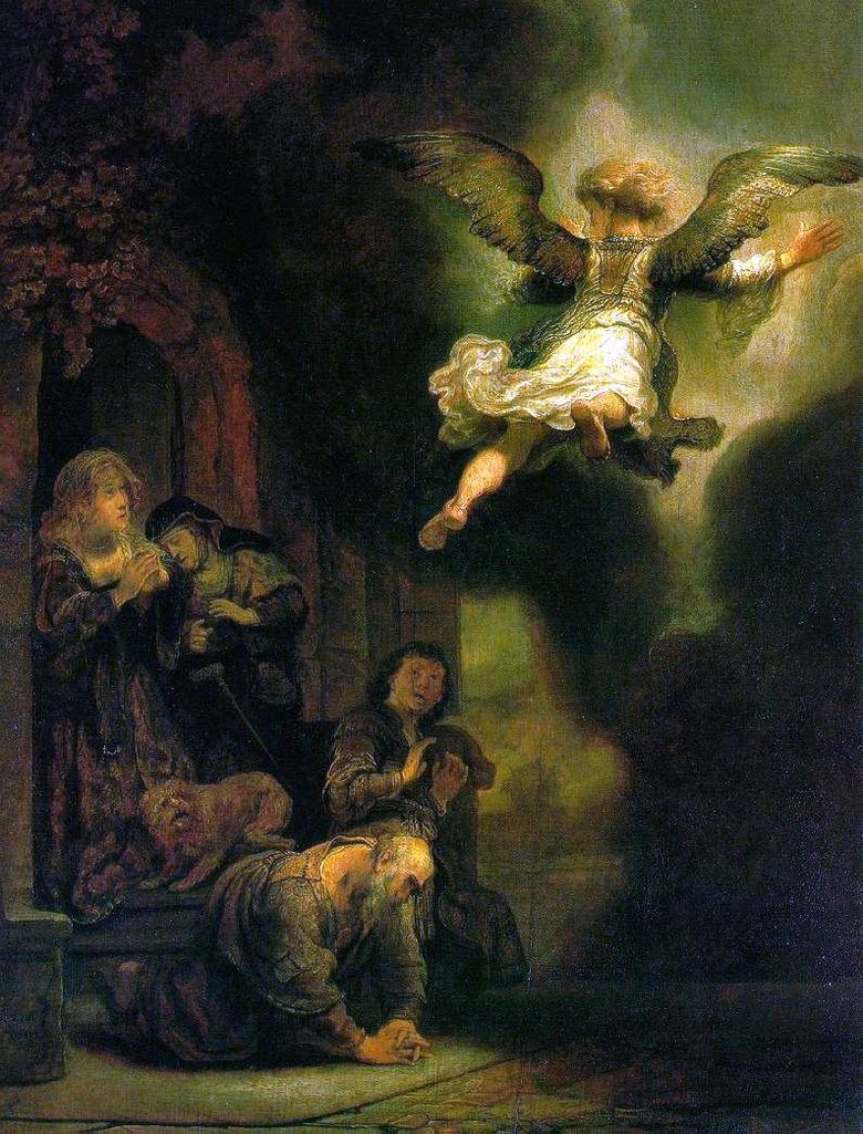 LArchange Raphael quittant la famille Tobiah   Rembrandt Harmenszoon Van Rijn