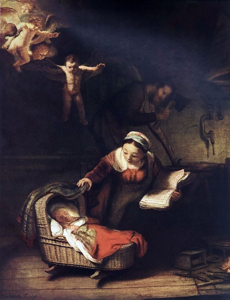 Sainte Famille et anges   Rembrandt Harmenszoon Van Rijn