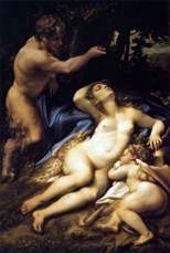 Vénus et Cupidon Satyr Peeps   Correggio (Antonio Allegri)