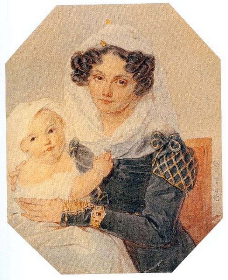Portrait de Volkonskaya Maria Nikolaevna avec son fils Nikolai   Peter Sokolov