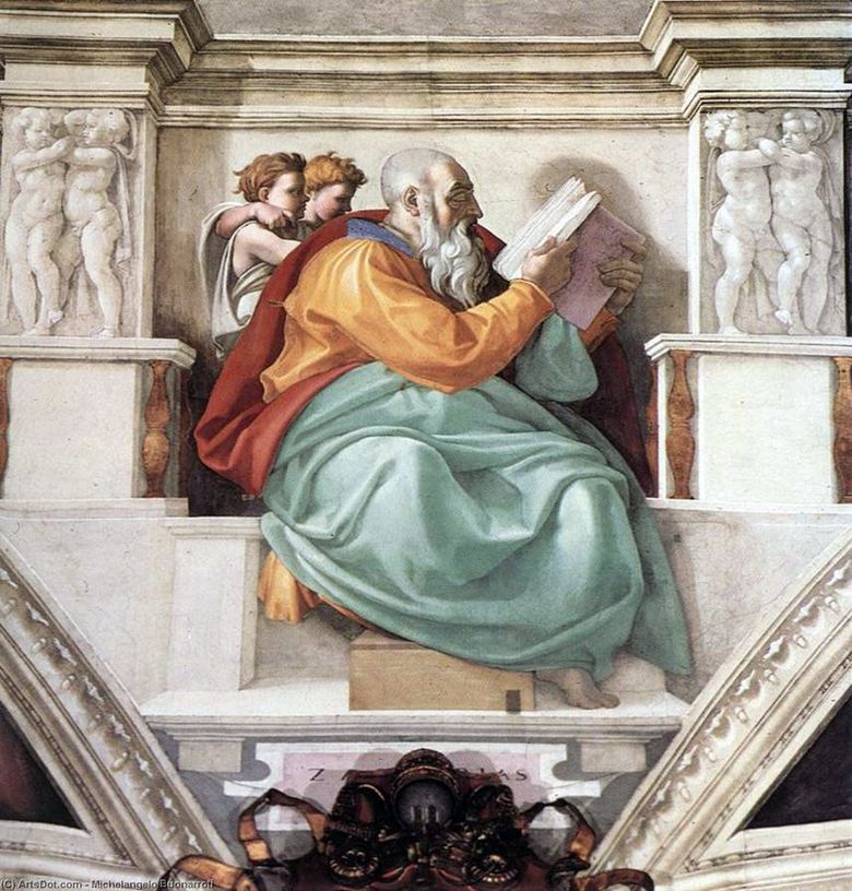 Prophète Zacharie, père de Jean Baptiste (fresque)   Michelangelo Buonarroti