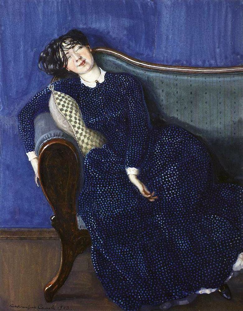 Femme endormie dans une robe bleue   Konstantin Somov
