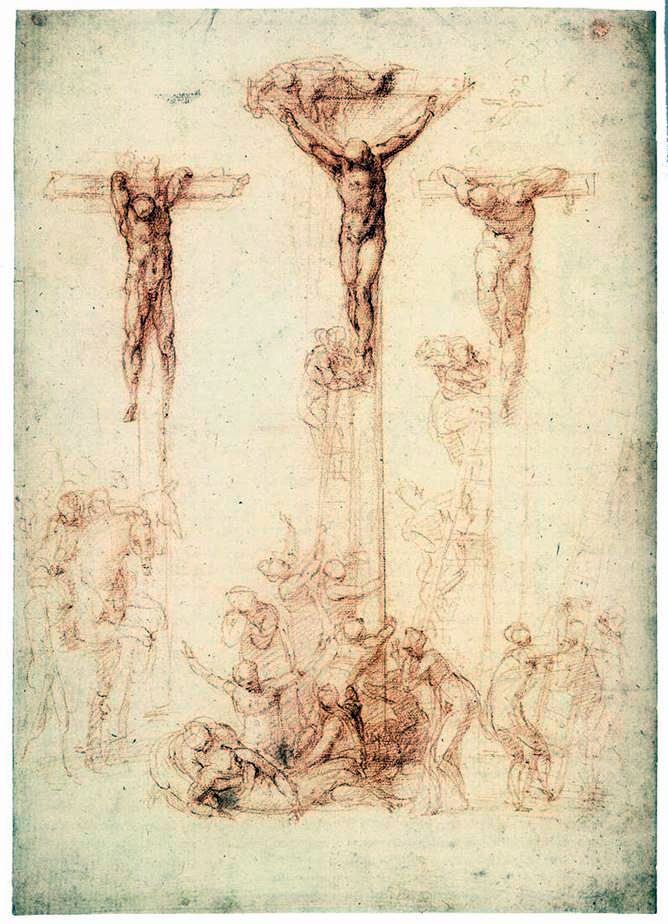 Étude avec trois croix   Michelangelo Buonarroti