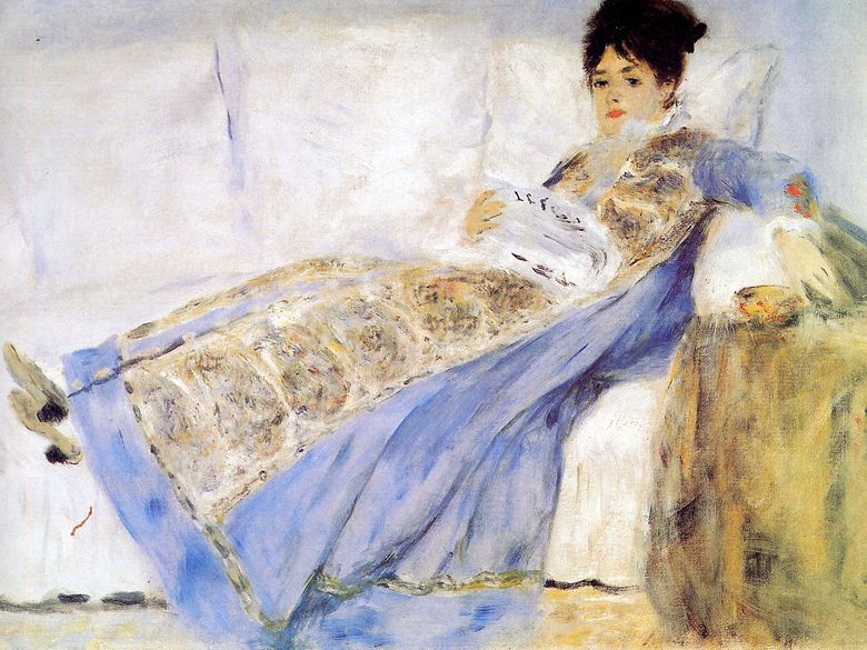 Portrait de la femme de Claude Monet sur le canapé   Pierre Auguste Renoir
