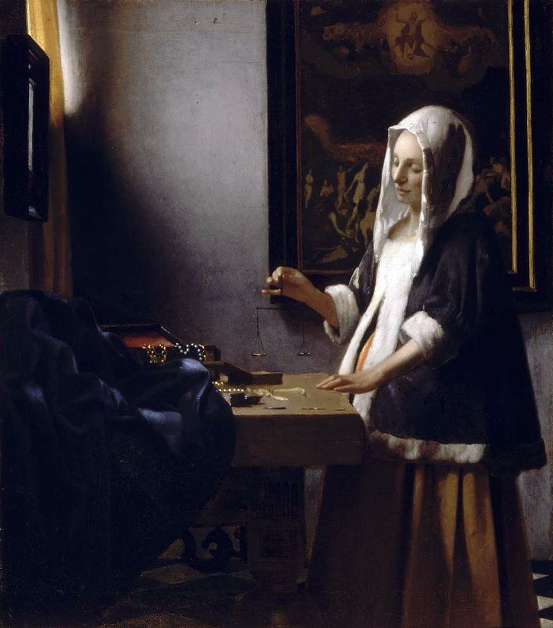 Femme occupée avec des poids   Jan Vermeer