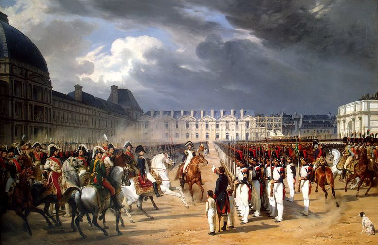 Personne handicapée adressant une pétition à Napoléon lors du défilé de la garde devant le palais des Tuileries à Paris   Horace Vernet