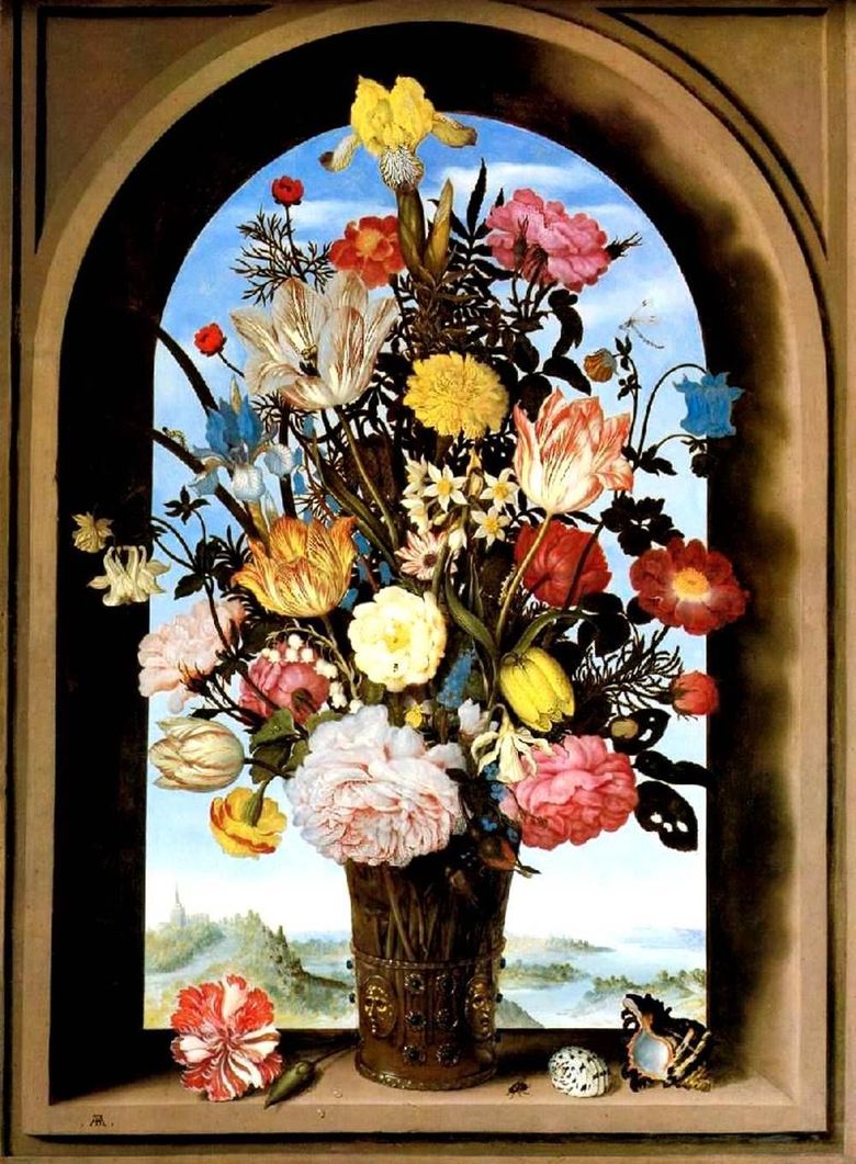Bouquet dans une fenêtre cintrée   Ambrosius Boshart