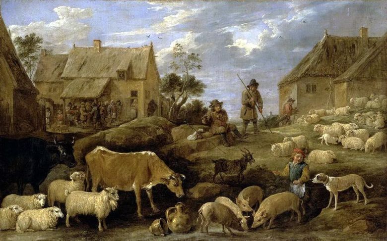 Paysage avec un berger et un troupeau   David Teniers