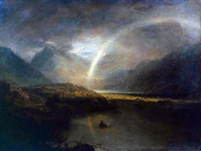Lac Buttermir, avec arc en ciel et pluie   William Turner